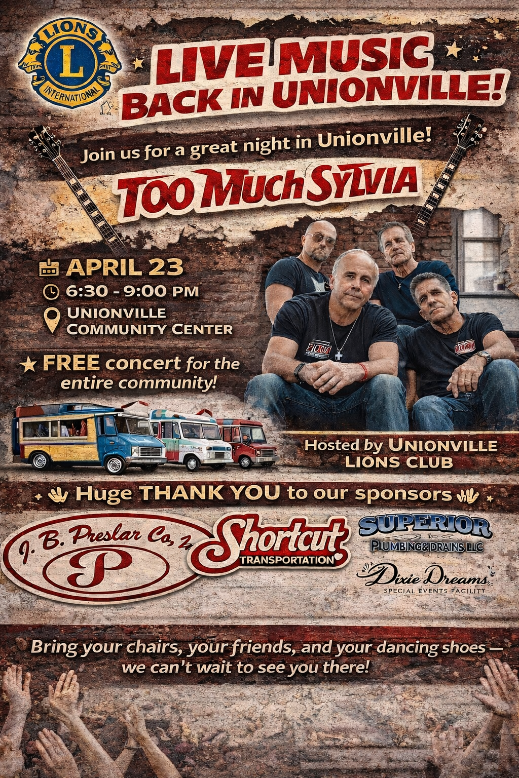Too Much Sylvia at the Unionville Community Center on Thursday, April 23 from 6:30 - 9 p.m.